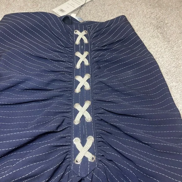Veronica Beard Navy Pencil Skirt with White Stripes - Picture 6 of 6